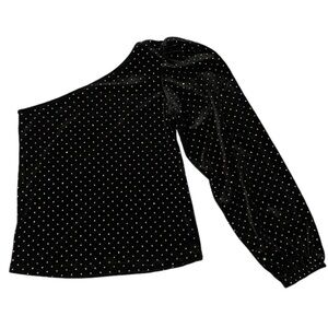 Zara Girls Velvet One Shoulder Puff Sleeve Sparkly Rhinestone Top Party Kids